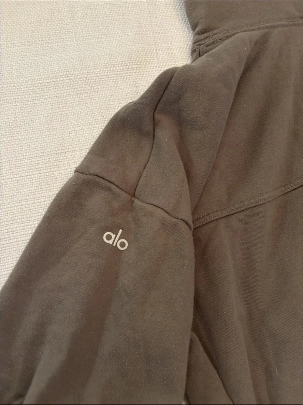 Alo Yoga Womens XS Refresh Stadium Half Zip Hoodie Brown Cropped French Terry
